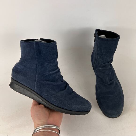 The Flexx ankle booties women's size 6.5 blue suede minimalist zip up boots - Picture 1 of 11